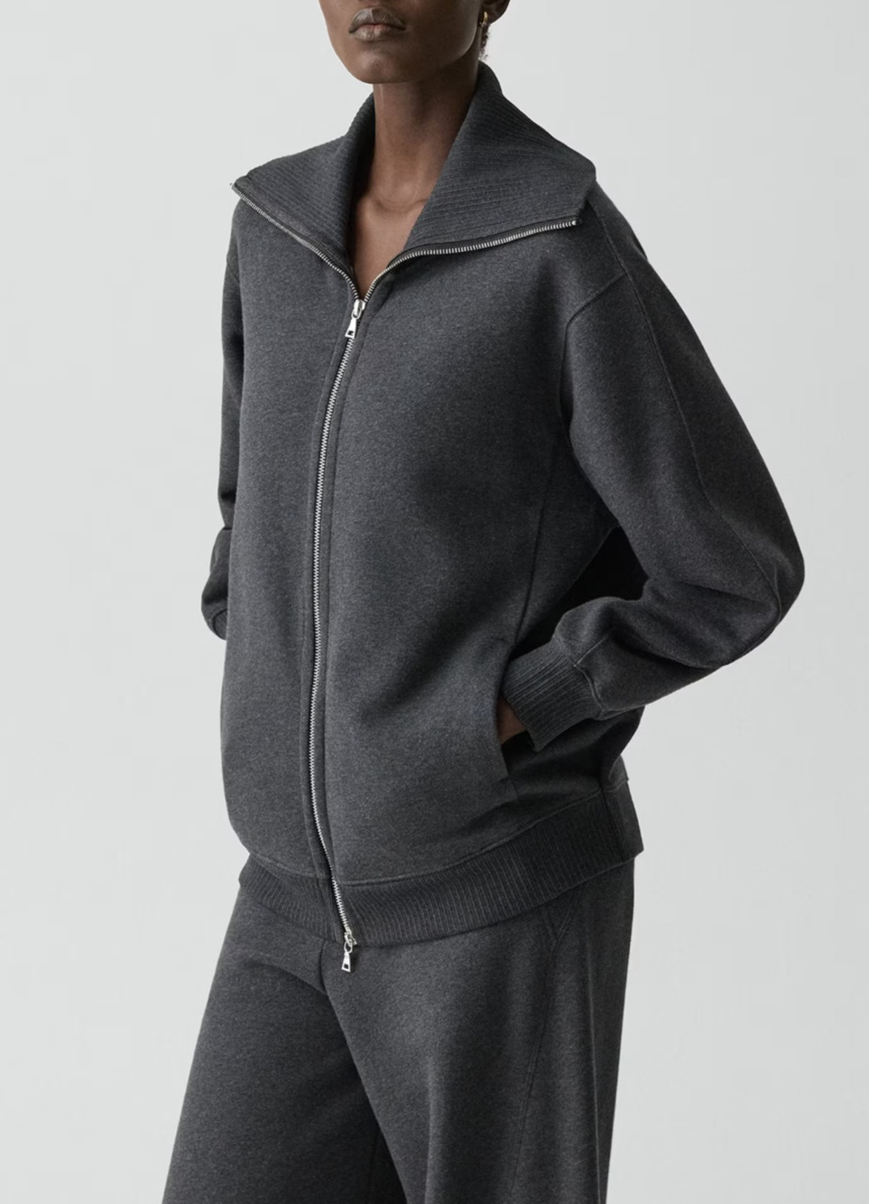 THEORY Zip Jacket in Lounge Terry cotton charcoal Y2K pockets Large A009338